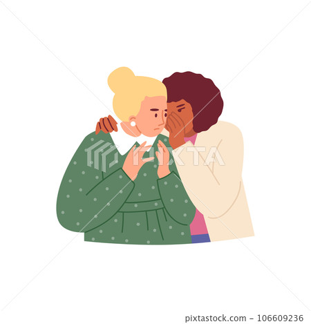 Woman transmits private gosip to colleague or friend, flat vector isolated. 106609236