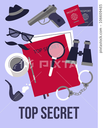 Set of secret agent working tools flat style, vector illustration 106609485