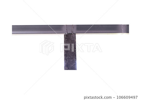 Under nut structure to fix concrete column to large steel bar beam. Isolated on white background Construction of rural houses in Thailand. Tightening with screws with washer Simple construction strong Under nut structure to fix concrete column to large steel bar beam. Isolated on white background Construction of rural houses in Thailand. Tightening with screws with washer Simple construction strong 106609497