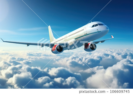 Passenger Airplane Soaring Amidst Daytime Cloudscape. created with Generative AI 106609745