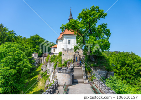 Old medieval castle Valdstejn with The Chapel of the Saint John of Nepomuk in the heart of Bohemian Paradise, Czech Republic 106610157