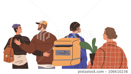 Big queue. Many multitude people. Vector illustration. A long line people waiting in queue formed, creating crowd people The queue group stood at back, patiently waiting for their turn. Delivery 106610236