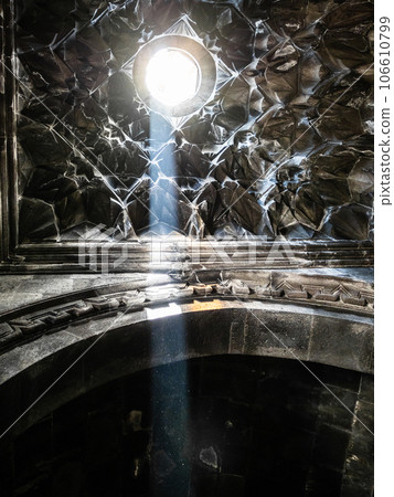 light through roof hole in monastery of Geghard light through roof hole in monastery of Geghard 106610799