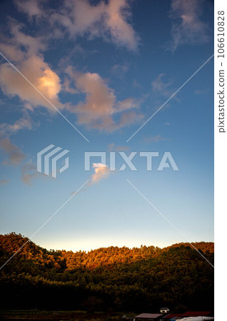 Autumn in Kyoto, afterglow of autumn evening in the countryside of Sagano 106610828