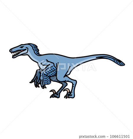 Illustration of a Velociraptor in landscape orientation (with main lines) / Dinosaur, picture book, cute material Illustration of a Velociraptor in landscape orientation (with main lines) / Dinosaur, picture book, cute material 106611501
