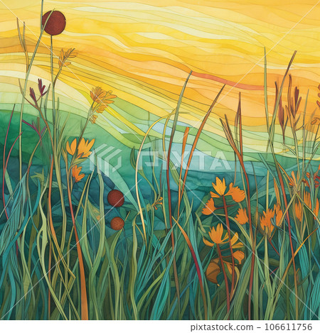秋天的田野和馬尾風景圖 秋天的田野和馬尾風景圖 106611756