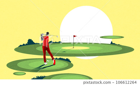 Young man paying tennis over abstract colorful background. Hobby and leisure activity. Contemporary art collage. Young man paying tennis over abstract colorful background. Hobby and leisure activity. Contemporary art collage. 106612264