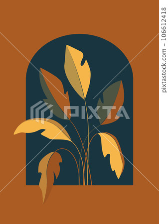 Botanical aesthetic minimalist printable illustration. Abstract colorful home plants decor Botanical aesthetic minimalist printable illustration. Abstract colorful home plants decor 106612418