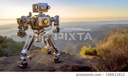 robotic photo camera takes pictures of the landscape 106612812