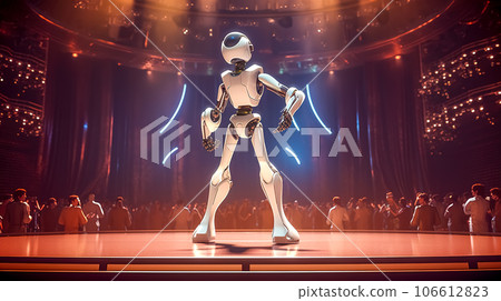 a robot singer on a theater stage a robot singer on a theater stage 106612823
