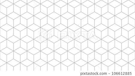 Isometric cube grid seamless pattern. Line isometric grid with editable strokes. Cubic hexagon texture. Rhombus mesh background. Geometric squared pattern. Vector illustration on white background 106612885