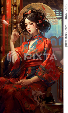 穿著現代日本和服的女人 106612889