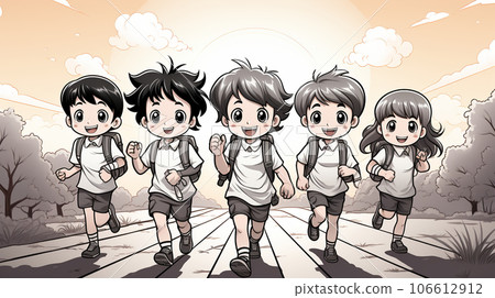 Elementary school students who go to school cheerfully 106612912
