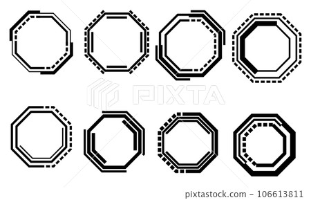 Set of HUD octagon modern user interface elements design technology cyber black on white futuristic vector 106613811