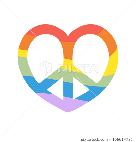 Vector groovy lgbt rainbow flag heart peace sign 106614785