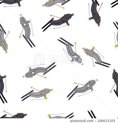 Skiers on the slope. Winter sports seamless pattern. Skiers on the slope. Winter sports seamless pattern. 106615205