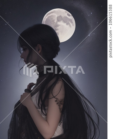 Full moon and woman silhouette Full moon and woman silhouette 106615388