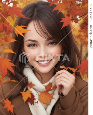 Young woman in the autumn leaves 106615389