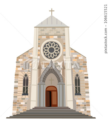 Christian catholic church. Building of gothic cathedral. Religious architecture exterior. Vector isolated illustration. Christian catholic church. Building of gothic cathedral. Religious architecture exterior. Vector isolated illustration. 106615521