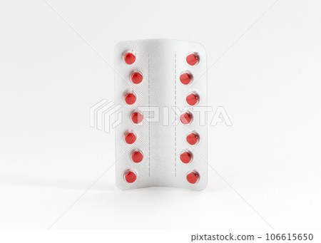 Close-up of amedicine pack pills or foil packaging for tablets with shadow and copy space on white background. 106615650