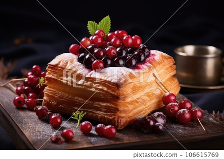 A cube-shaped croissant with cranberries . Croissant with cubes A cube-shaped croissant with cranberries . Croissant with cubes 106615769