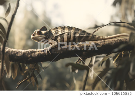 Beautiful of chameleon panther, chameleon panther on branch. Neural network AI generated 106615885