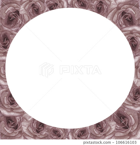 Round frame of dusty roses watercolor illustration. Isolated on transparent background hand drawn 106616103
