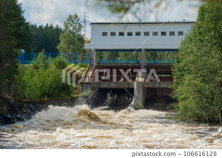 opened locks for idle discharge of water at a small hydroelectric power station 106616128