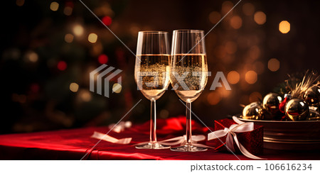 banner celebration day christmas with gift box with velvet ribbon and paper decoration on beautiful background banner celebration day christmas with gift box with velvet ribbon and paper decoration on beautiful background 106616234