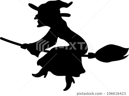 騎著掃帚在天空中飛翔的女巫的可愛時尚矢量剪影插圖 騎著掃帚在天空中飛翔的女巫的可愛時尚矢量剪影插圖 106616423