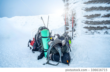 Camping equipment for winter ascents at shelter 106616715