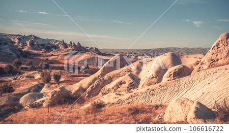 Panoramic view of canyon in Cappadocia, Turkey Panoramic view of canyon in Cappadocia, Turkey 106616722