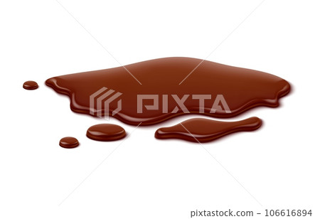 Chocolate puddle, brown choco spill, isolated liquid blot and drip. Isolated realistic 3d vector blob. Rich and luscious dessert indulgence. Smooth and glossy blob, with smooth velvet melting texture Chocolate puddle, brown choco spill, isolated liquid blot and drip. Isolated realistic 3d vector blob. Rich and luscious dessert indulgence. Smooth and glossy blob, with smooth velvet melting texture 106616894