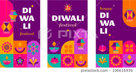 Happy Diwali, festival of light. Modern geometric minimalist design. Poster, banner and social media 106616936