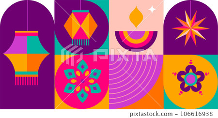 Happy Diwali, festival of light. Modern geometric minimalist design. Poster, banner and social media 106616938