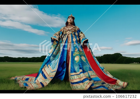 Mongolian girl in traditional national dress. Neural network AI generated 106617232