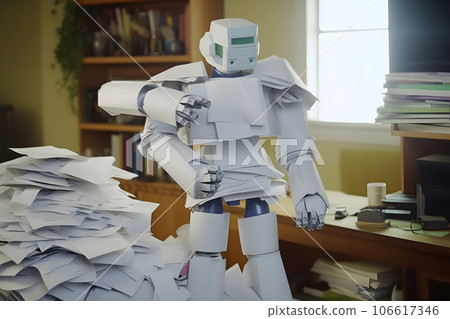 Android robot for working with archive documents. Neural network AI generated Android robot for working with archive documents. Neural network AI generated 106617346