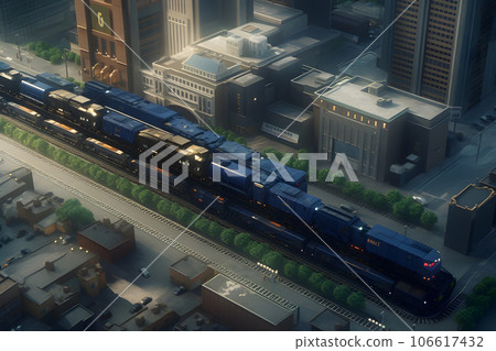 Cargo train platform with freight train container at depot. Neural network AI generated 106617432