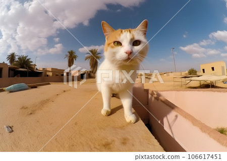 street red cat basking in the sun. Neural network AI generated street red cat basking in the sun. Neural network AI generated 106617451