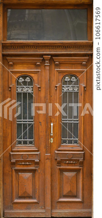 Old ancient wooden door texture in european medieval style 106617569