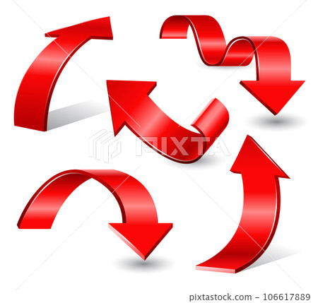 Set of red arrows. Vector 3d illustration isolated on white background. 106617889