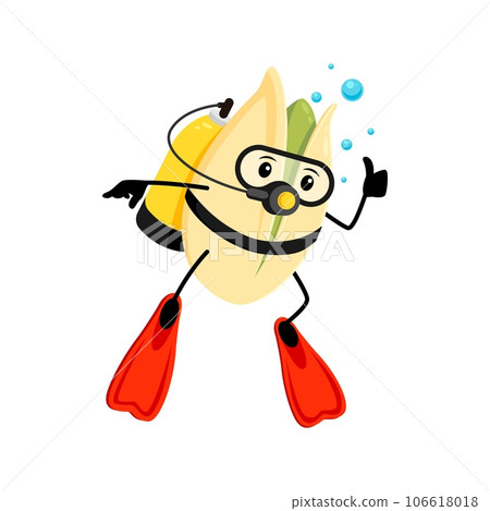 Cartoon cheerful cashew nut character, dives into crystal-clear waters on a summer vacation. Isolated vector personage explores underwater wonders and enjoys thrilling adventures beneath the waves. Cartoon cheerful cashew nut character, dives into crystal-clear waters on a summer vacation. Isolated vector personage explores underwater wonders and enjoys thrilling adventures beneath the waves. 106618018