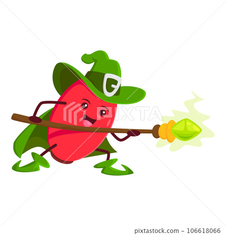 Cartoon barberry wizard character, vector funny berry magician. Halloween necromancer with magic staff cast spell. Berberis wiz conjurer, sorcerer, healthy fascinator personage in witch cape and hat 106618066