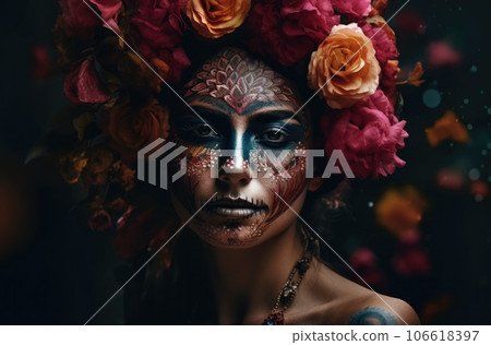 Portrait of a woman on carnival - Generative AI Stock Illustration