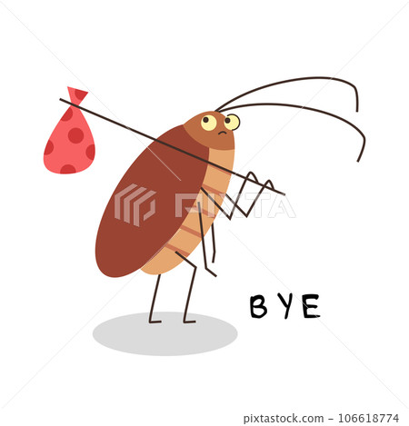 Cockroach leaving with its bag, cartoon flat vector illustration isolated on white background. 106618774