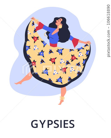 Smiling dancing beautiful woman gypsy flat style, vector illustration 106618890