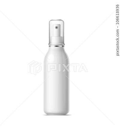 Realistic cosmetics product bottle, plastic container. White flask isolated 3d vector mockup with a convenient sprayer dispenser for application. Blank glossy moiusturizer, micellar water, aerosol Realistic cosmetics product bottle, plastic container. White flask isolated 3d vector mockup with a convenient sprayer dispenser for application. Blank glossy moiusturizer, micellar water, aerosol 106618936
