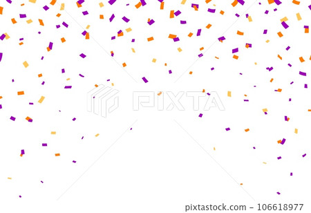 Halloween orange and purple carnival confetti. Vector background with vibrant falling paper pieces cascade adding a festive touch to celebrations. A colorful burst of fun and excitement in the air 106618977