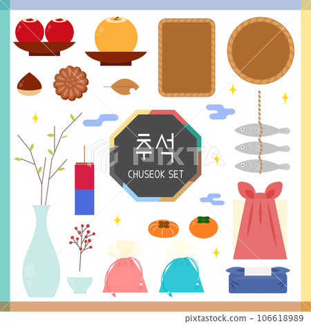 Illustration of Chuseok food and props Set 106618989