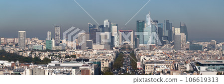 Aerial view of the Financial District of La Defense in Paris 106619313